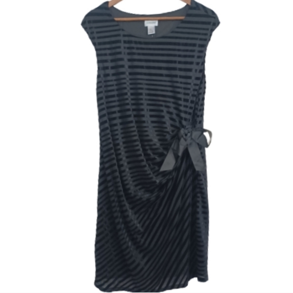 Motherhood Maternity Black Striped Side Tie Waist Midi Dress For Pregnancy